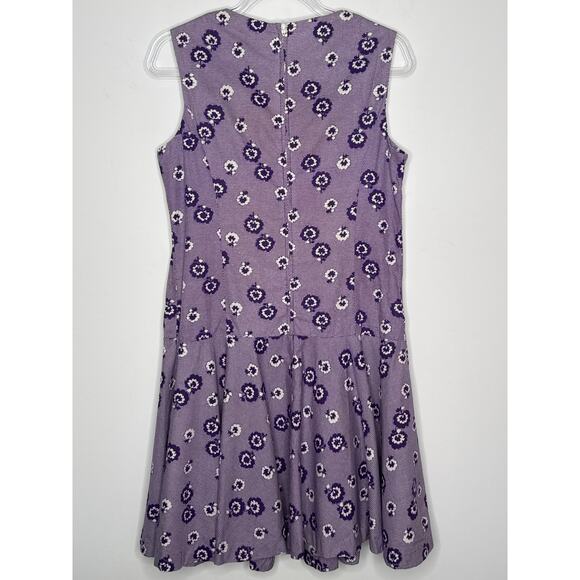 1960s Kenny Classics Purple Drop-Waist Floral Sleeveless Dress medium to large - Picture 7 of 10